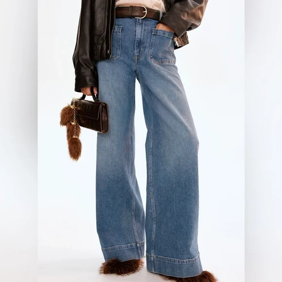 H&M HIGH WAIST WIDE LEG JEANS Size 6 - Picture 4 of 9